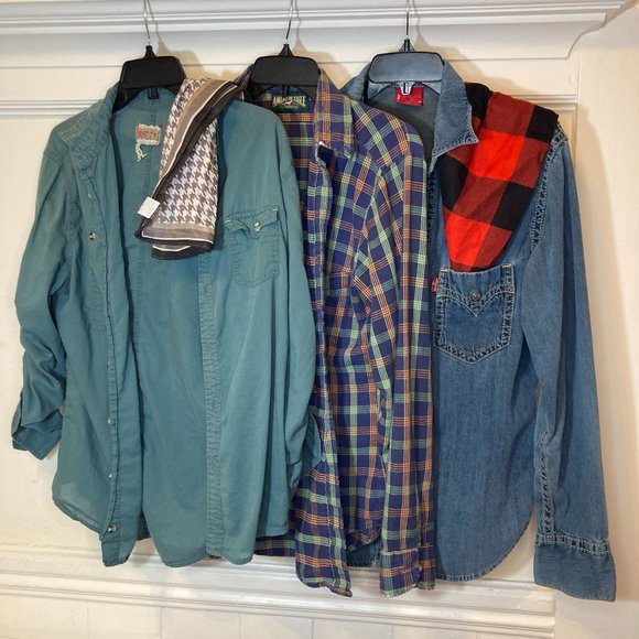 VINTAGE BUNDLE OF 3 Levi's American Eagle REO Torn Distressed Shirt Set Shacket